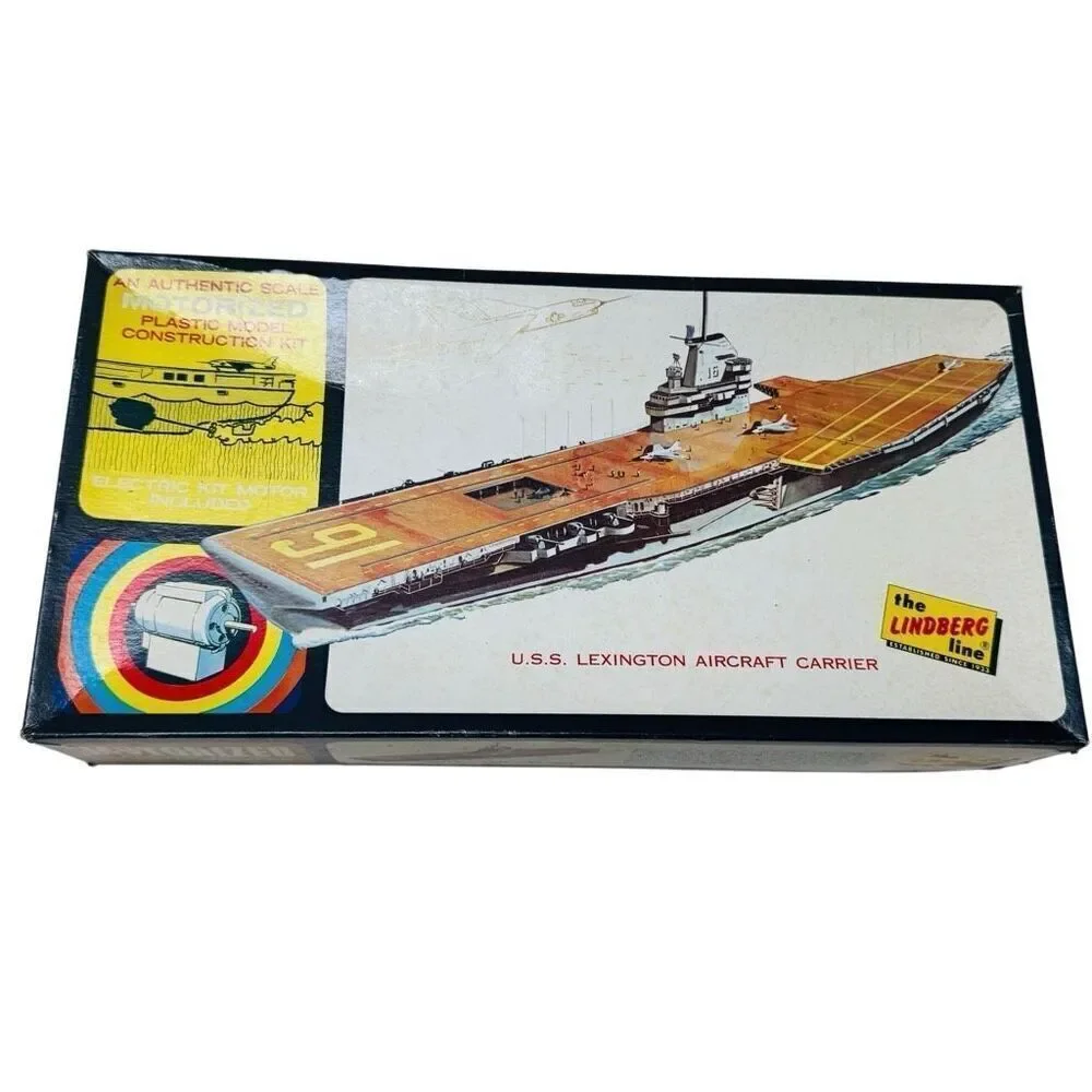 1968 Model Kit Motorized Lindberg Line USS Lexington Aircraft Carrier complete